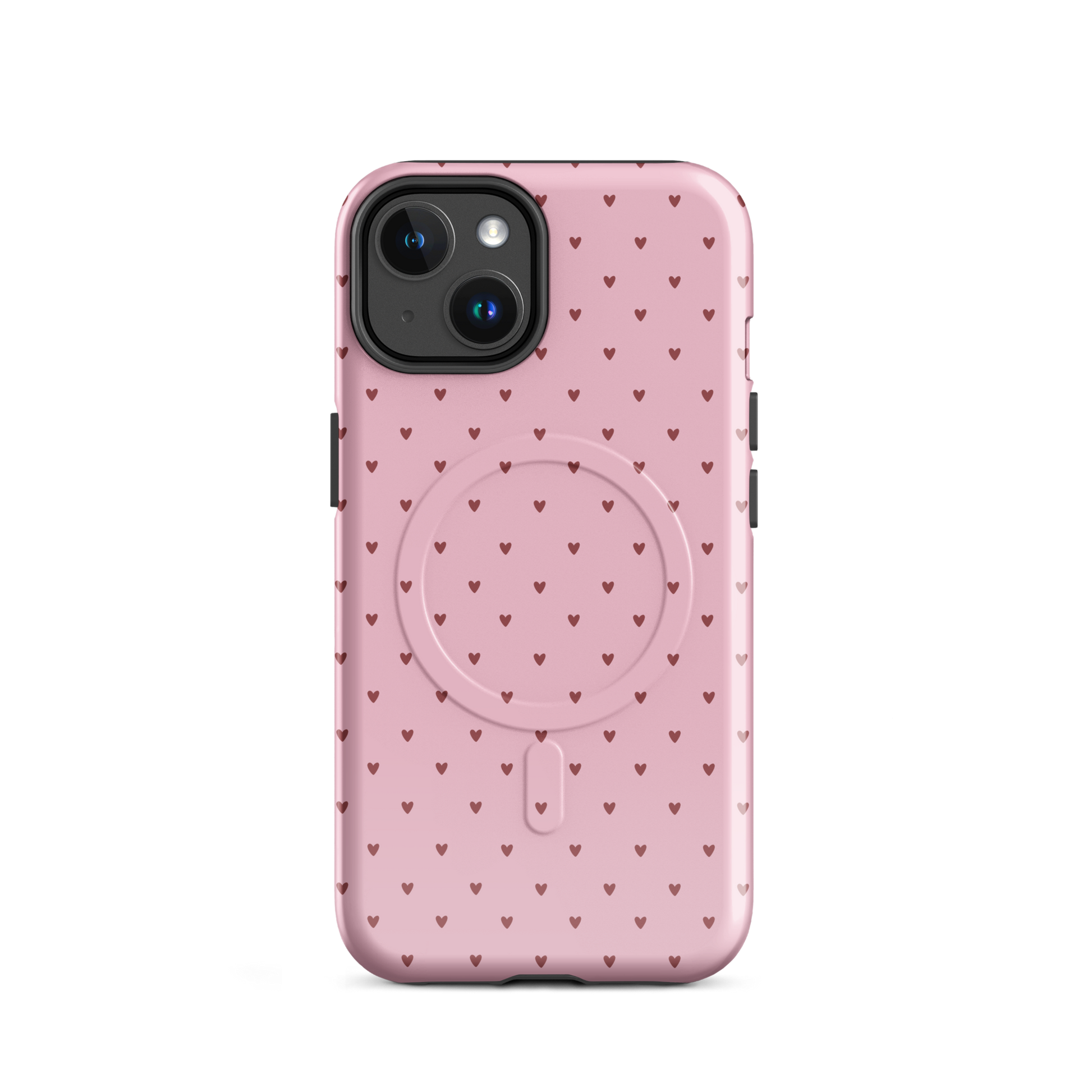 Magnetic Phone Case for iPhone with heart-dot pattern in pink, showcasing playful and stylish design.