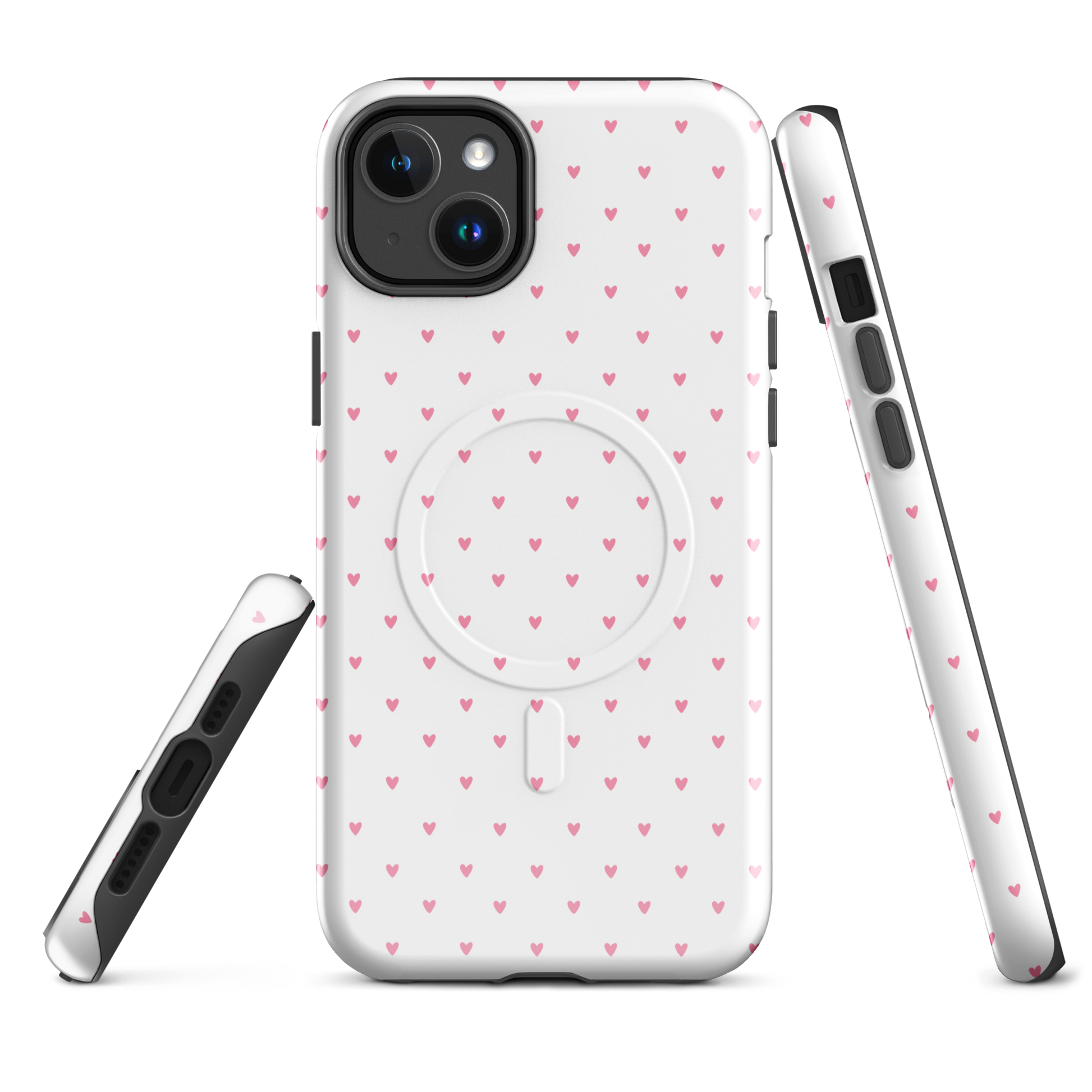 Magnetic Phone Case for iPhone with heart-dot pattern on bold background, stylish minimalist design, focus keyword: Magnetic Phone Case