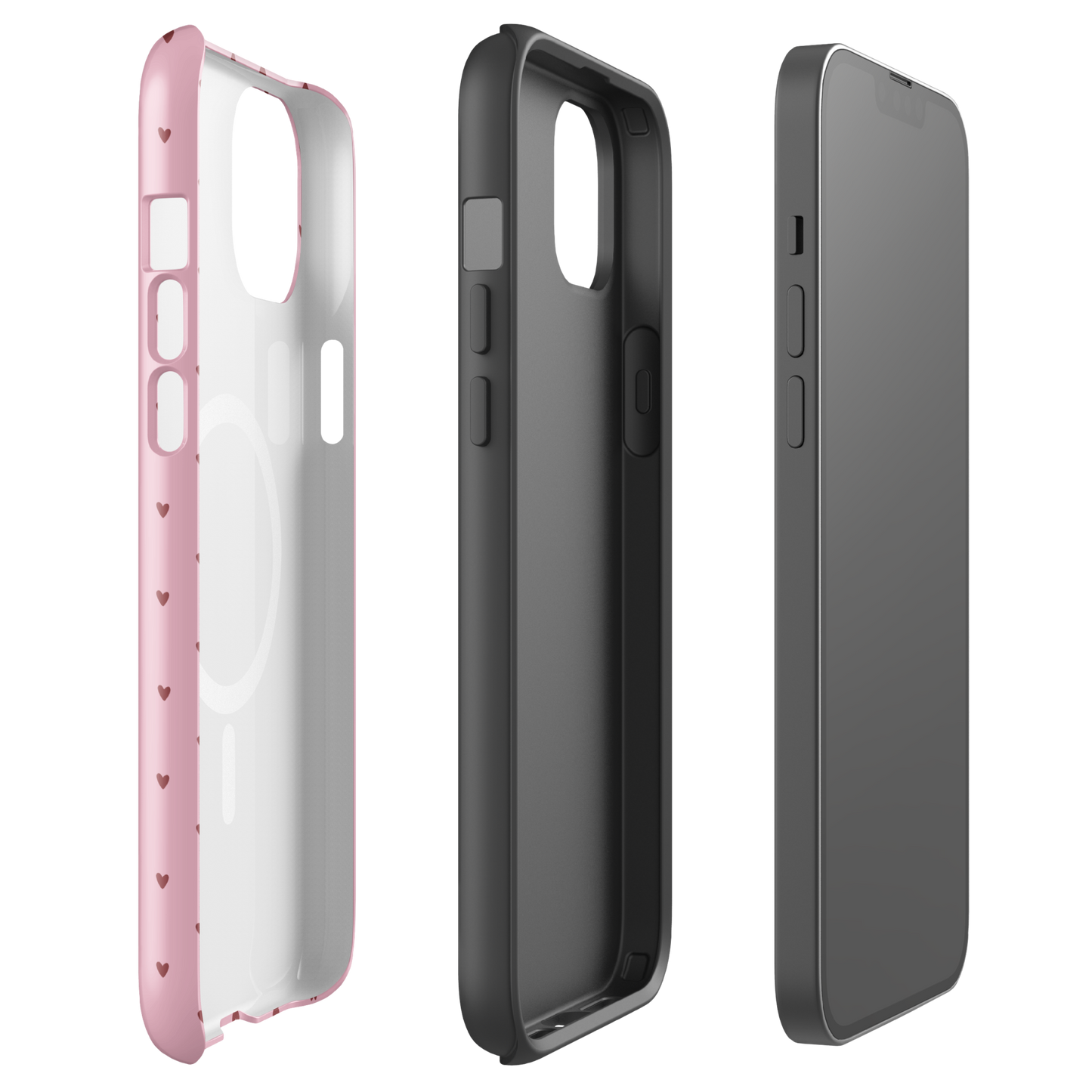 Magnetic Phone Case for iPhone Heart-Dot Pattern with cute pink polka-dot heart design, minimalist and stylish protection.