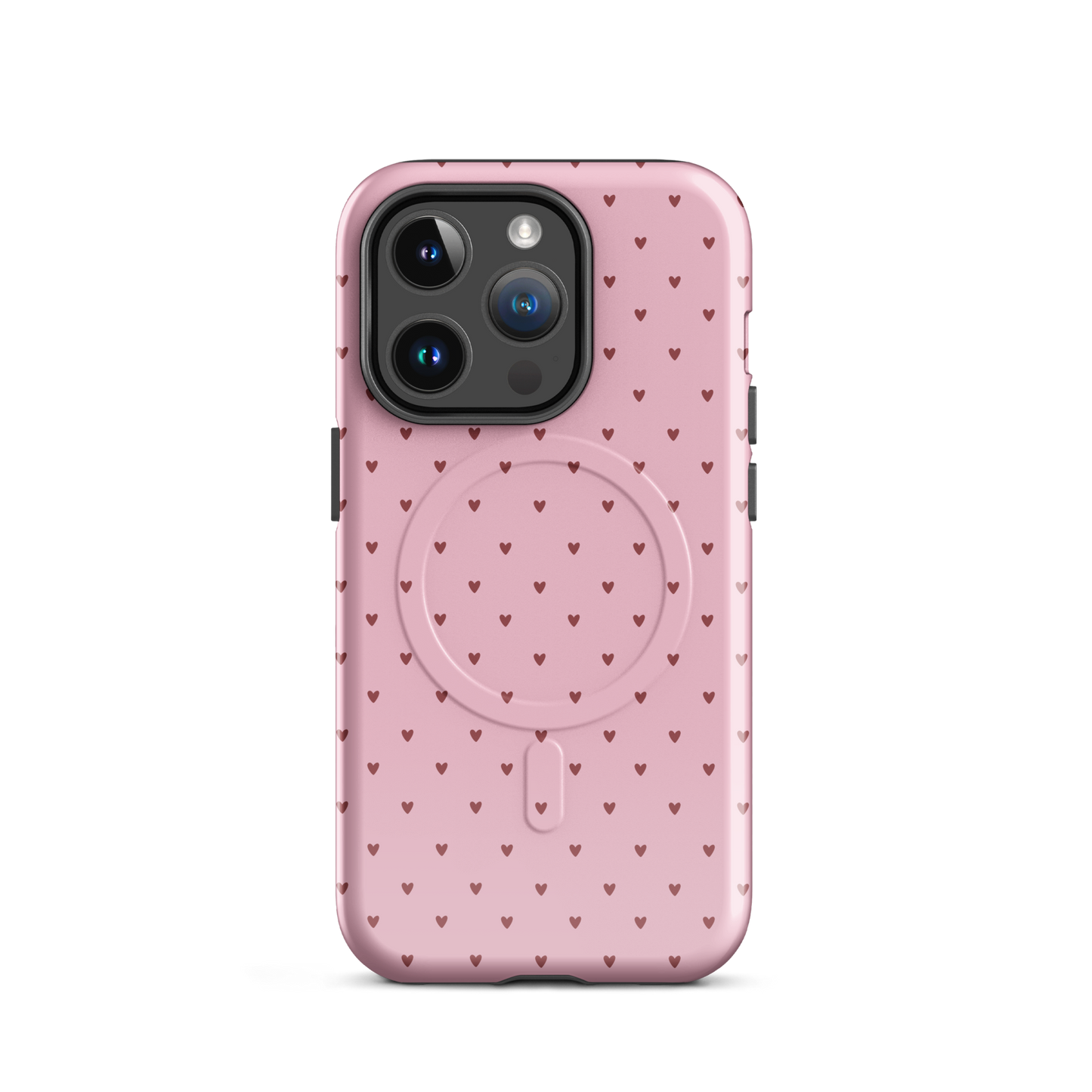 Magnetic Phone Case with heart-dot pattern for iPhone, featuring a playful polka-dot design with tiny hearts on a bold background.