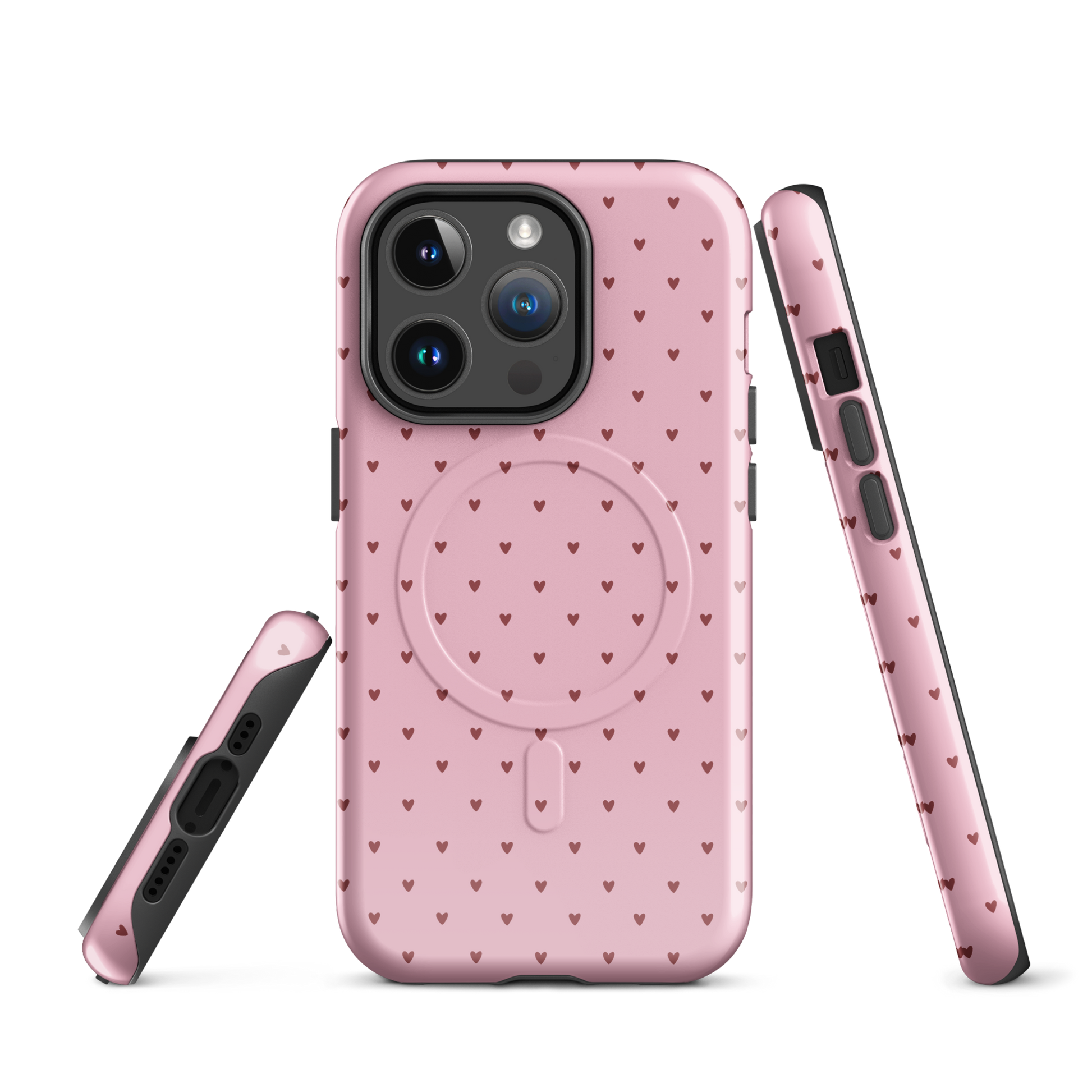 Magnetic Phone Case for iPhone with heart-dot pattern, playful and stylish design.
