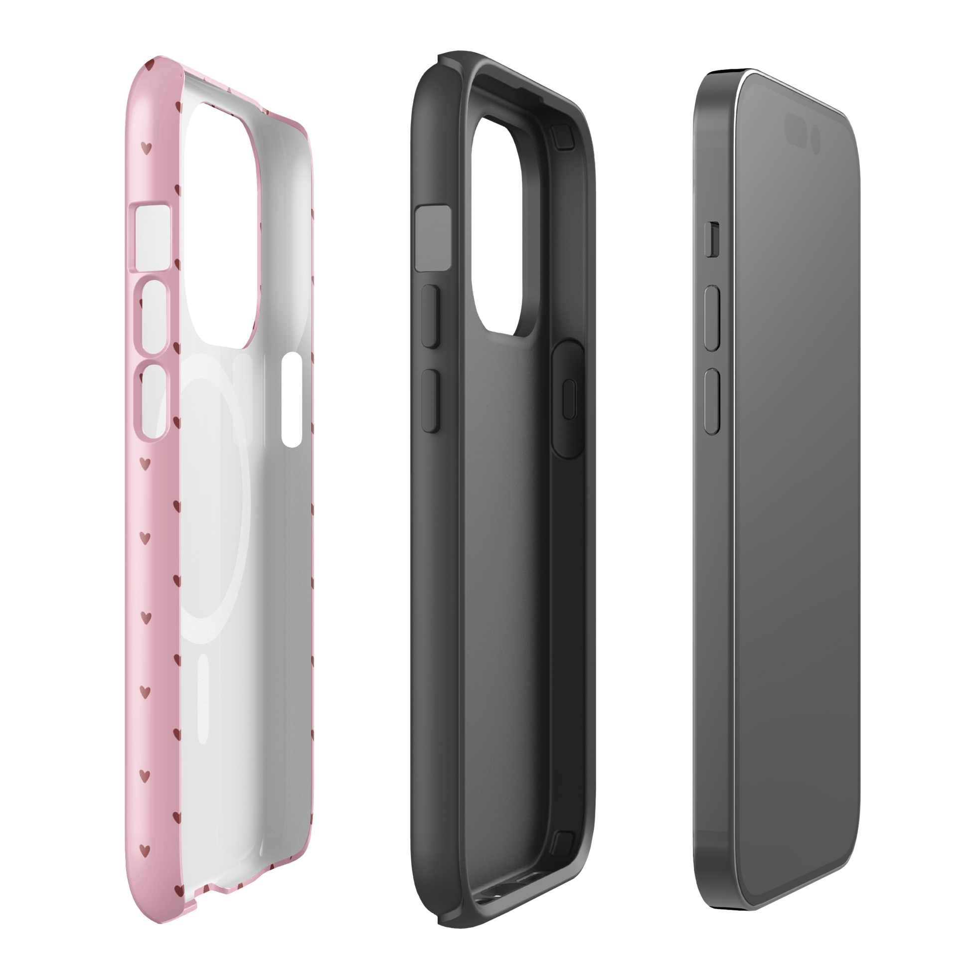 Magnetic Phone Case for iPhone with heart-dot pattern in pink, stylish and protective design, showcasing modern charm and minimalist style.