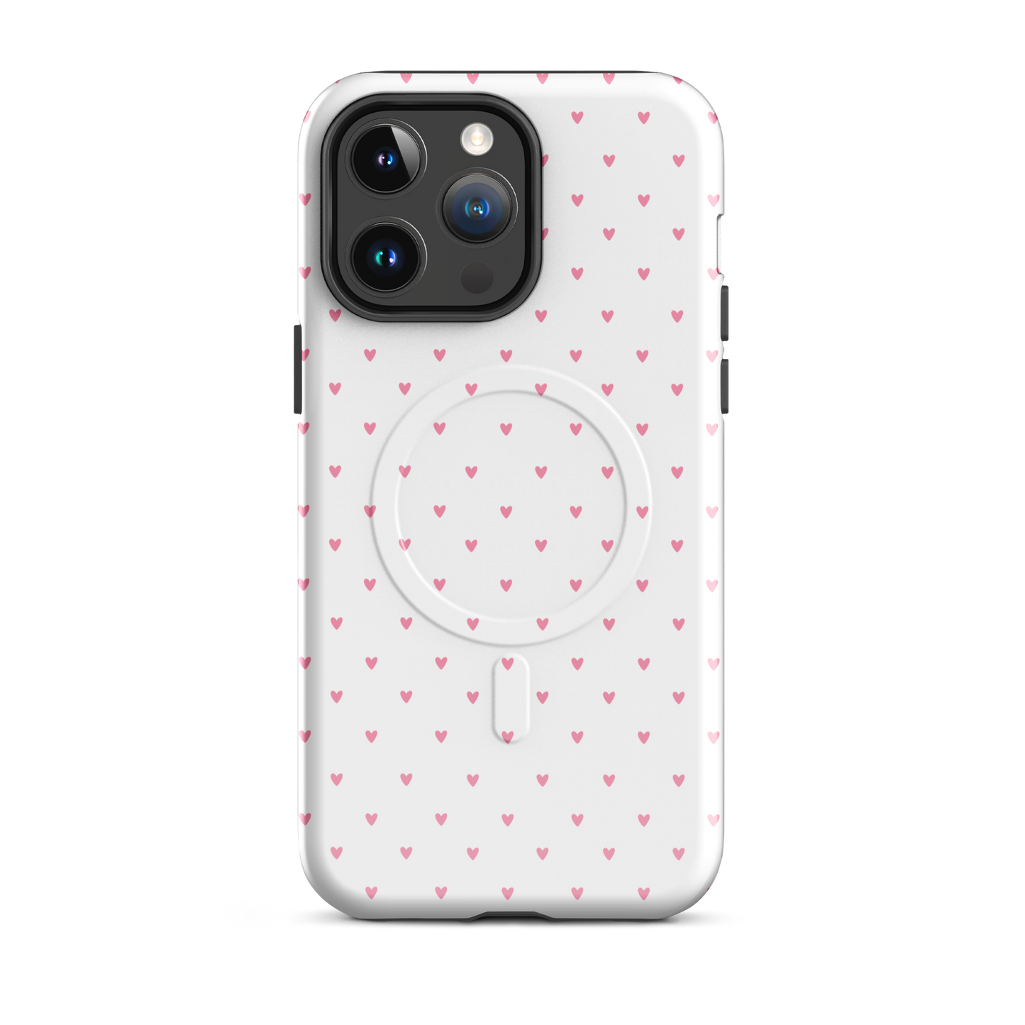 Magnetic Phone Case for iPhone with heart-dot pattern on a bold background, offering a cute and stylish design.