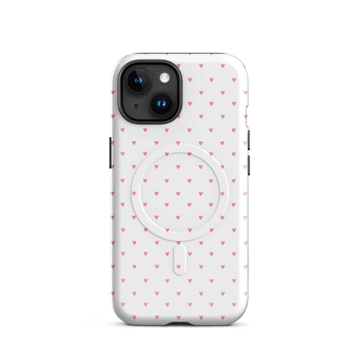 Magnetic Phone Case with heart-dot pattern for iPhone on a bold background, combining playful and stylish design.