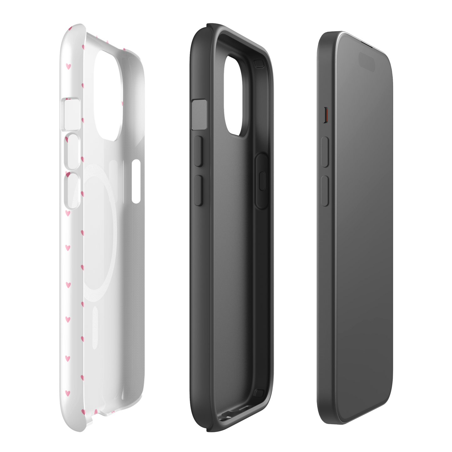 Magnetic Phone Case for iPhone with heart-dot pattern, showcasing playful polka-dot design and minimalist aesthetic.