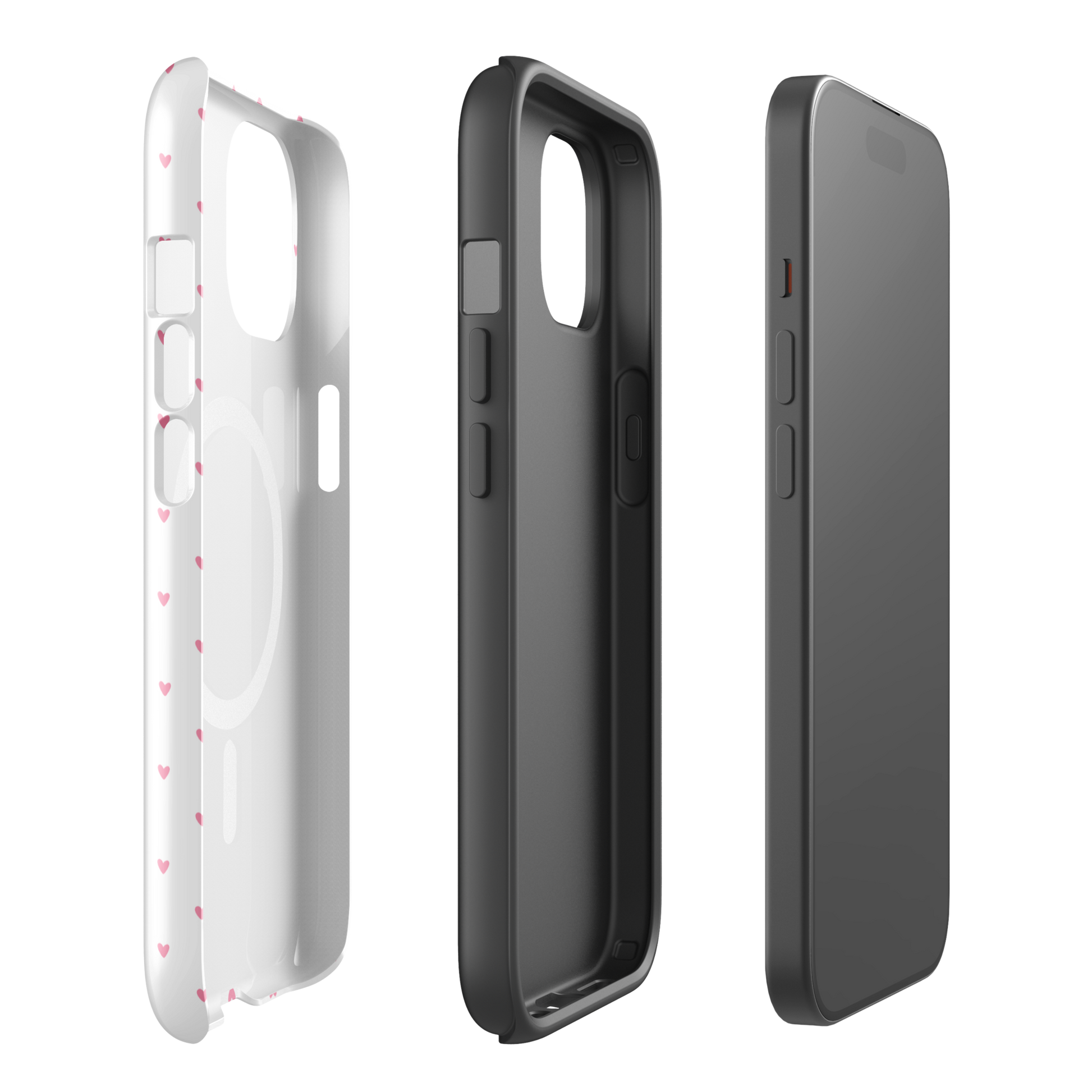 Magnetic Phone Case for iPhone with heart-dot pattern, showcasing playful polka-dot design and minimalist aesthetic.