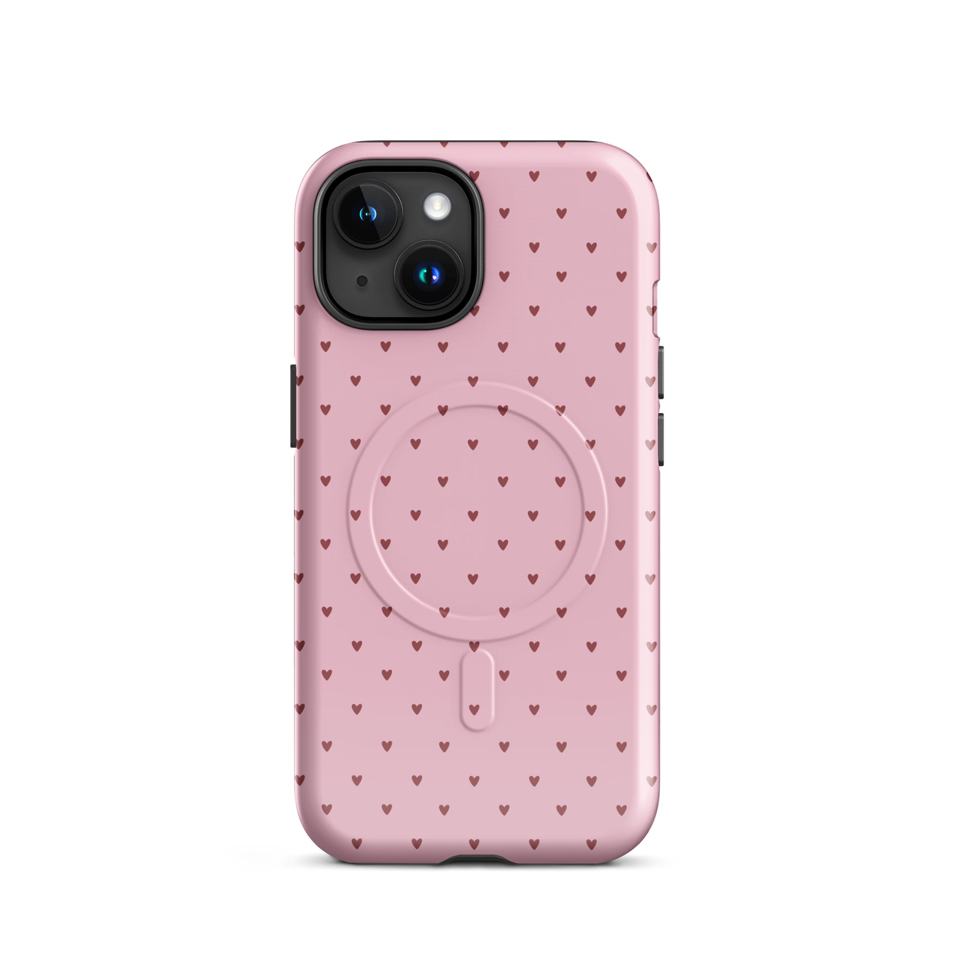Magnetic Phone Case for iPhone with heart-dot pattern in pink, featuring adorable mini hearts for a stylish, modern look.