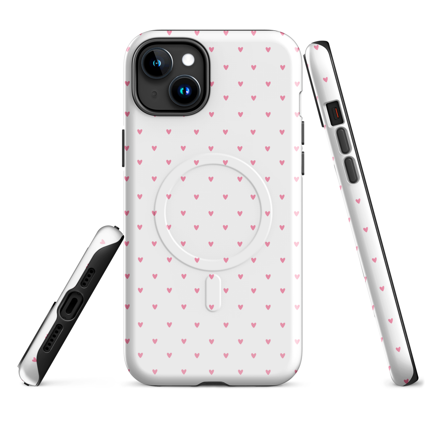 Magnetic Phone Case with heart-dot pattern for iPhone, combining polka-dot charm with modern minimalist style.