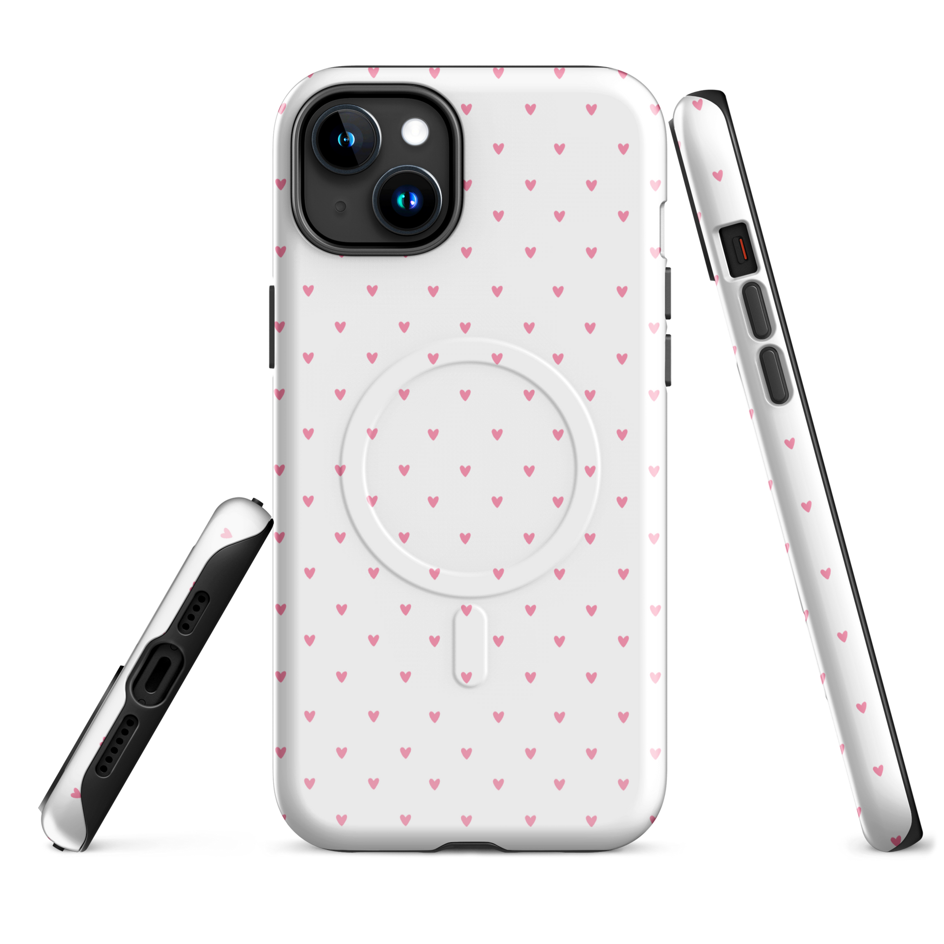Magnetic Phone Case with heart-dot pattern for iPhone, combining polka-dot charm with modern minimalist style.