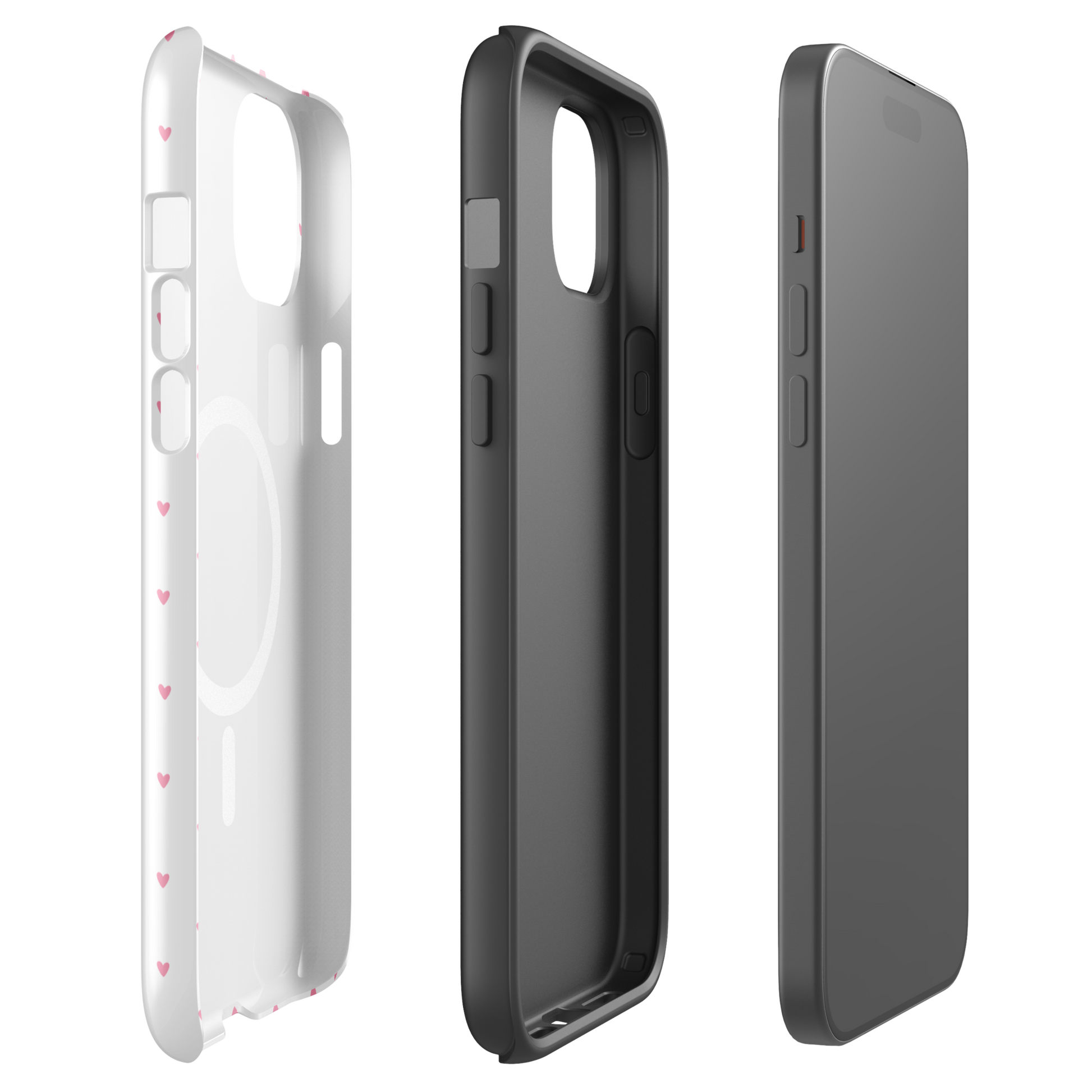 Magnetic Phone Case with heart-dot pattern for iPhone, playful and stylish design in multiple views.
