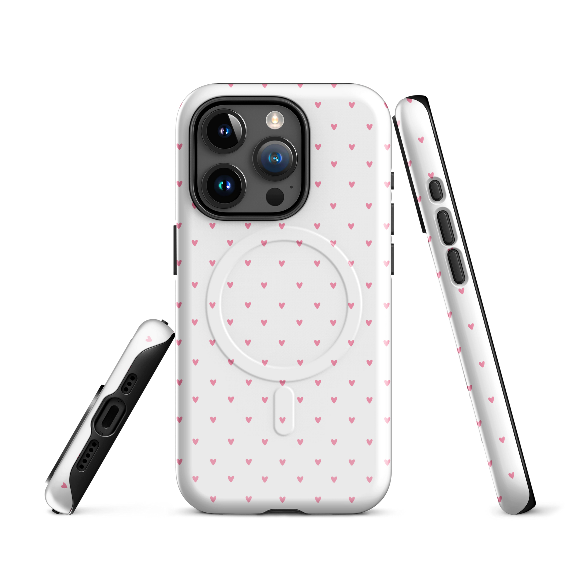 Magnetic Phone Case for iPhone with heart-dot pattern design, shown in a playful polka-dot style.