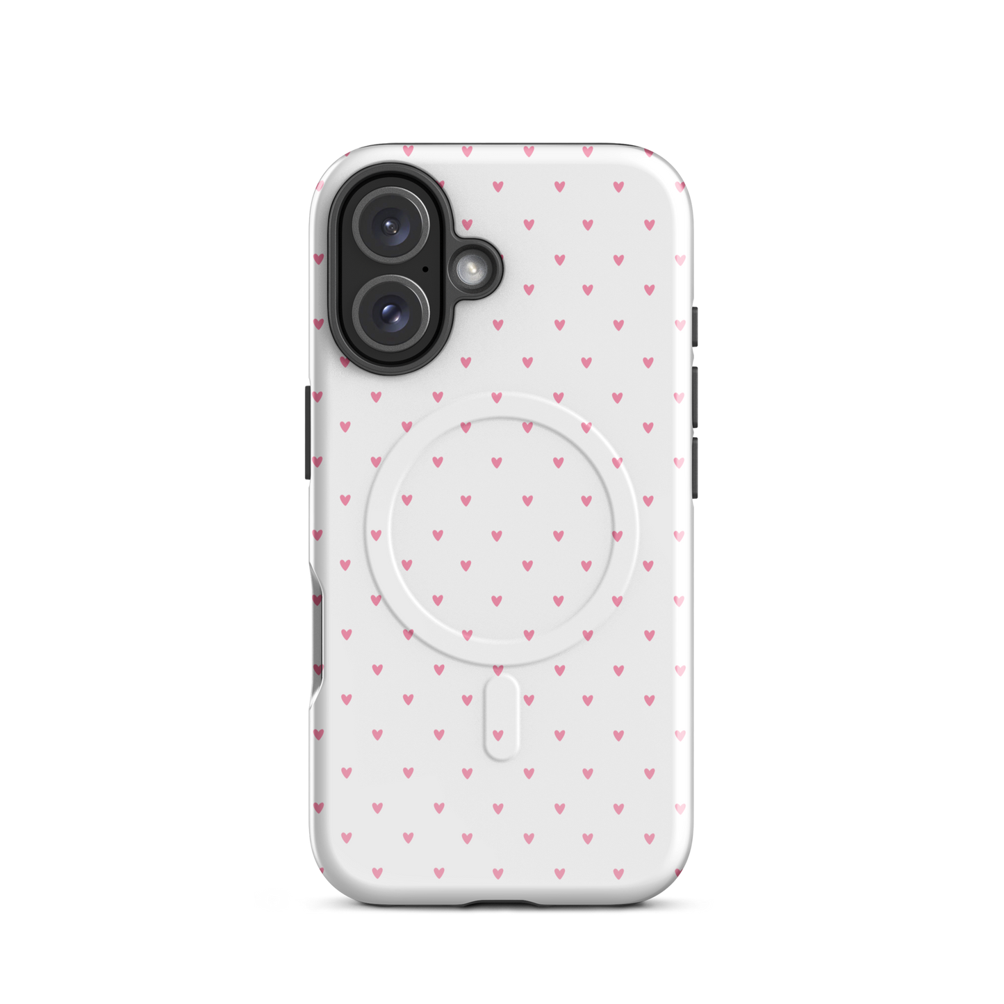 Magnetic Phone Case for iPhone with heart-dot pattern, featuring tiny hearts on a stylish background.