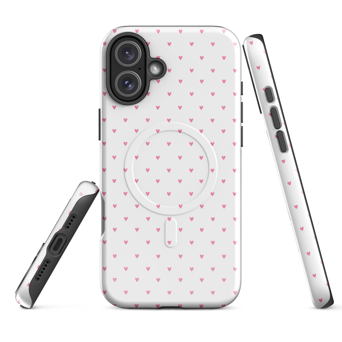 Magnetic Phone Case with heart-dot pattern for iPhone, blending modern design with classic polka-dot style.