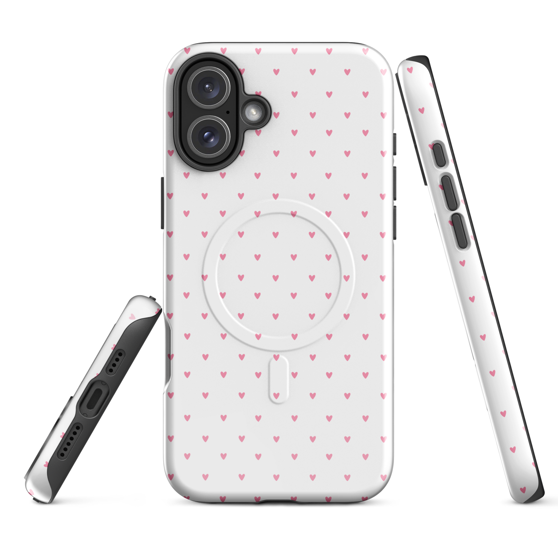 Magnetic Phone Case with heart-dot pattern for iPhone, blending modern design with classic polka-dot style.