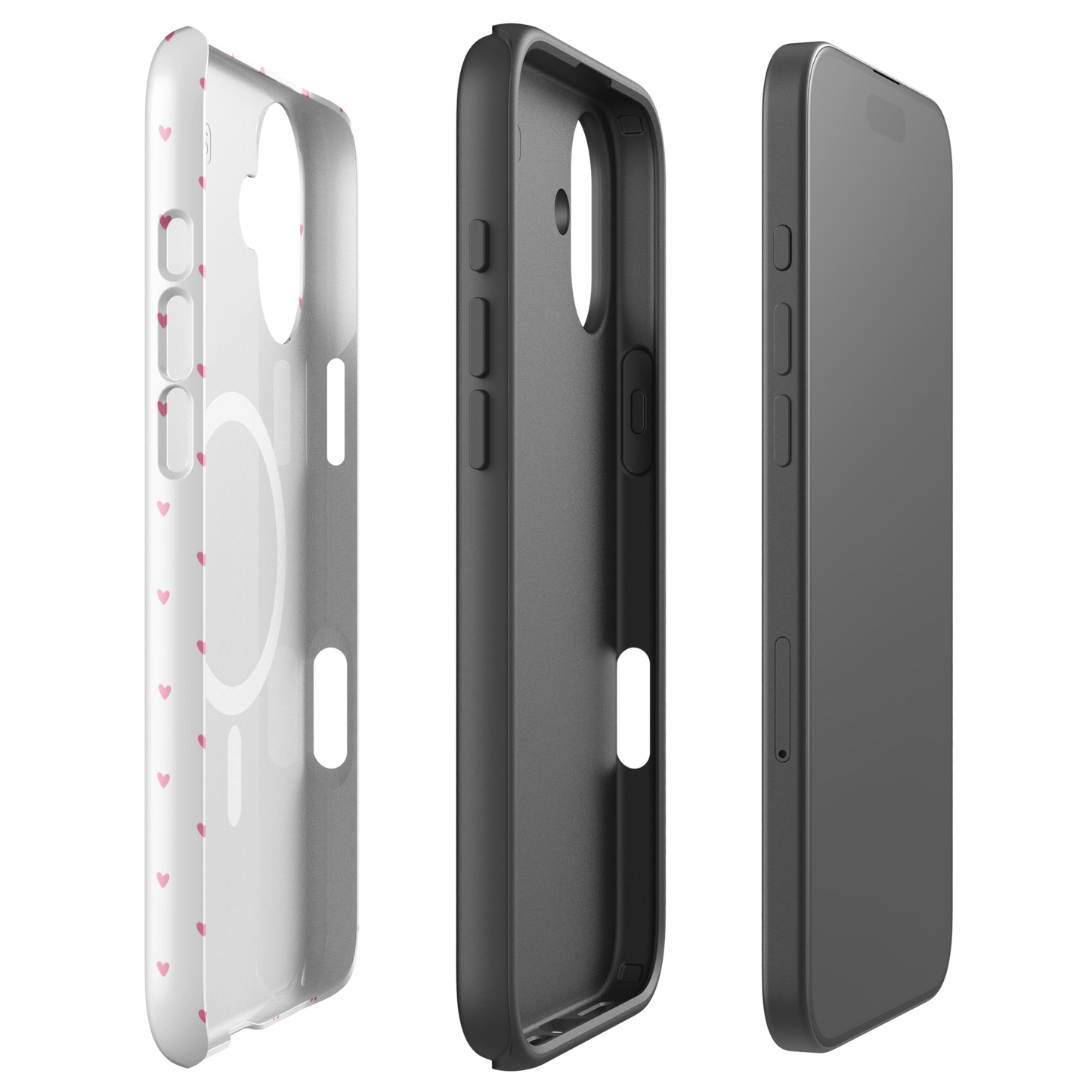 Magnetic Phone Case for iPhone with heart-dot pattern design, featuring playful polka-dots and modern minimalist style.