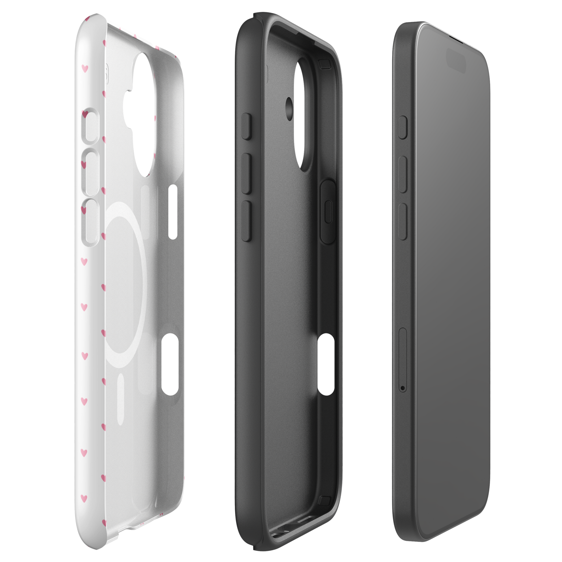 Magnetic Phone Case for iPhone with heart-dot pattern design, featuring playful polka-dots and modern minimalist style.