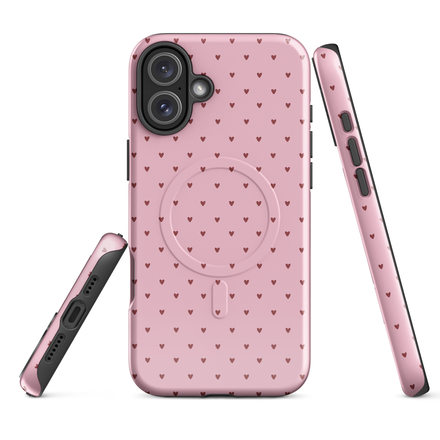 Magnetic Phone Case for iPhone with heart-dot pattern and playful polka-dot design, showcasing style and charm.