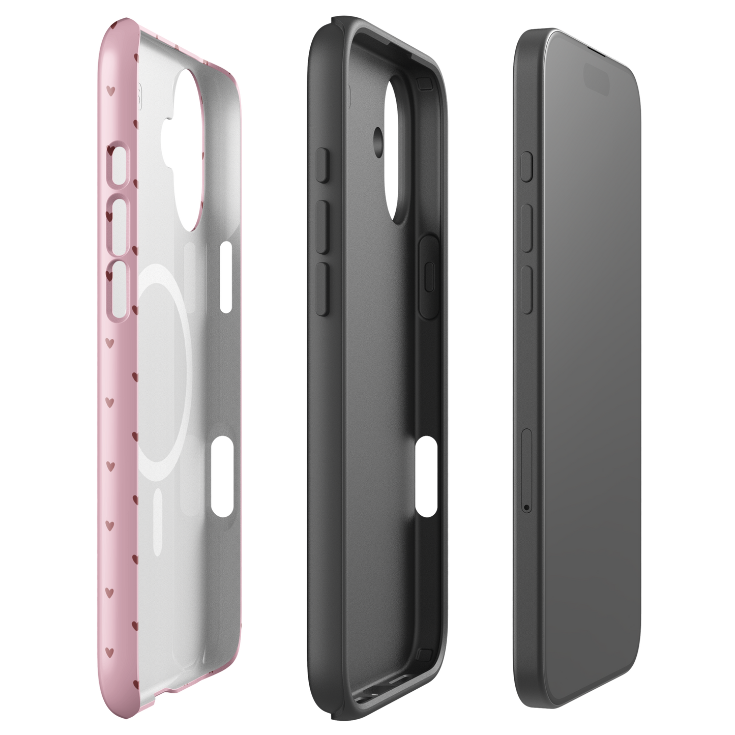 Magnetic Phone Case for iPhone with Heart-Dot Pattern, showcasing playful design with adorable hearts on a bold background.