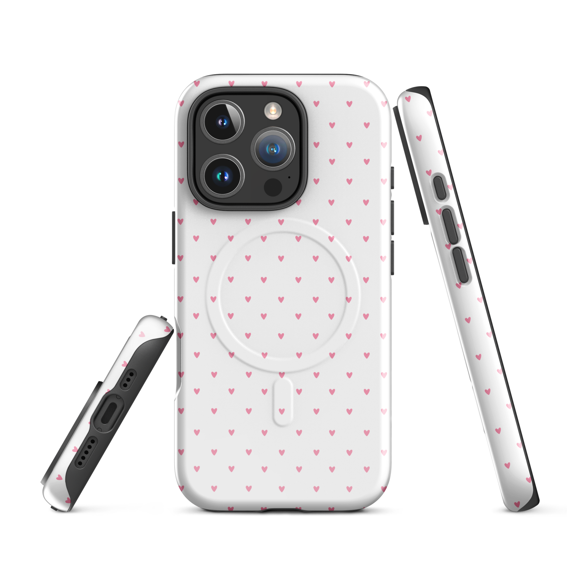 Magnetic Phone Case for iPhone with heart-dot pattern, showcasing cute, minimalist design in a bold, stylish finish.