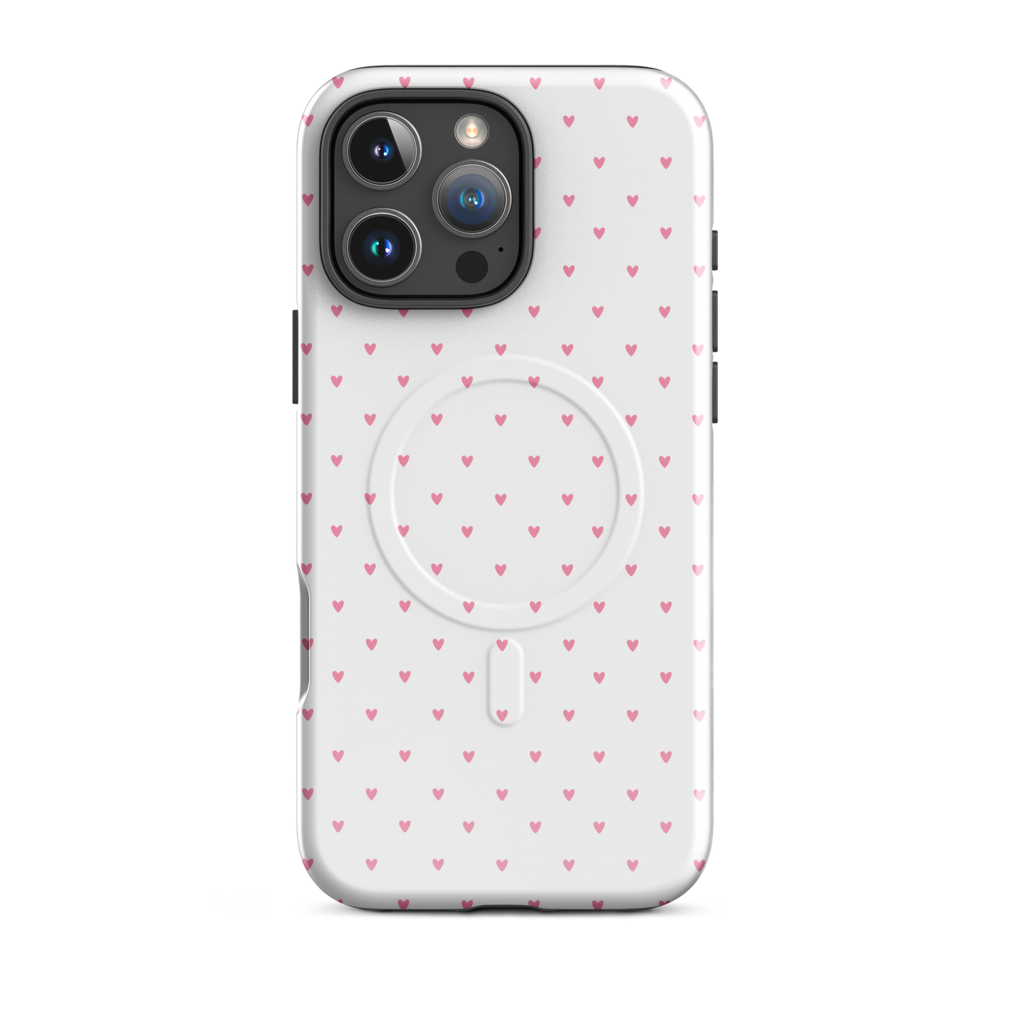 Magnetic Phone Case for iPhone with heart-dot pattern and playful polka-dot design, combining cuteness and style.