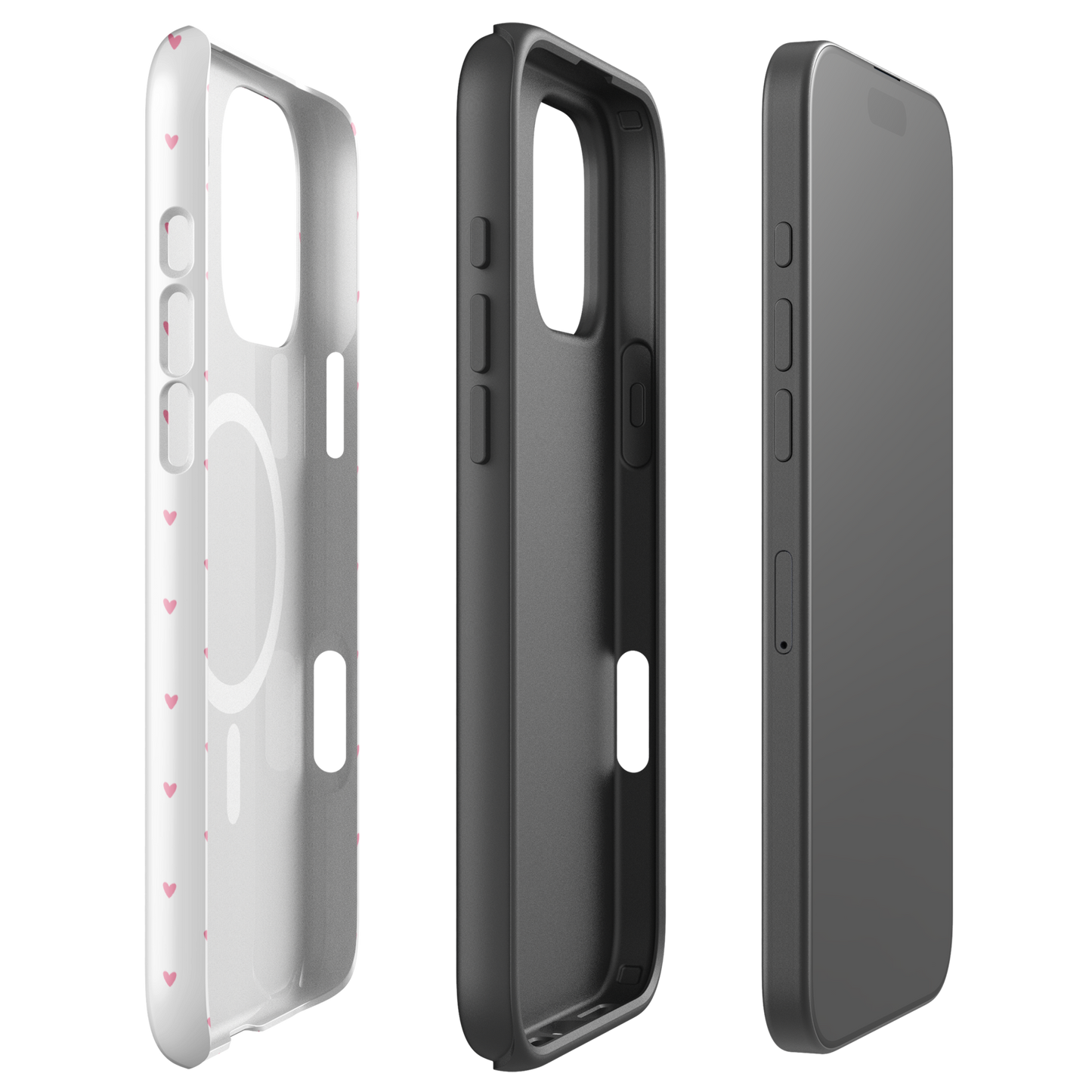 Magnetic Phone Case for iPhone with Heart-Dot Pattern, showing polka-dot hearts on a stylish and bold design