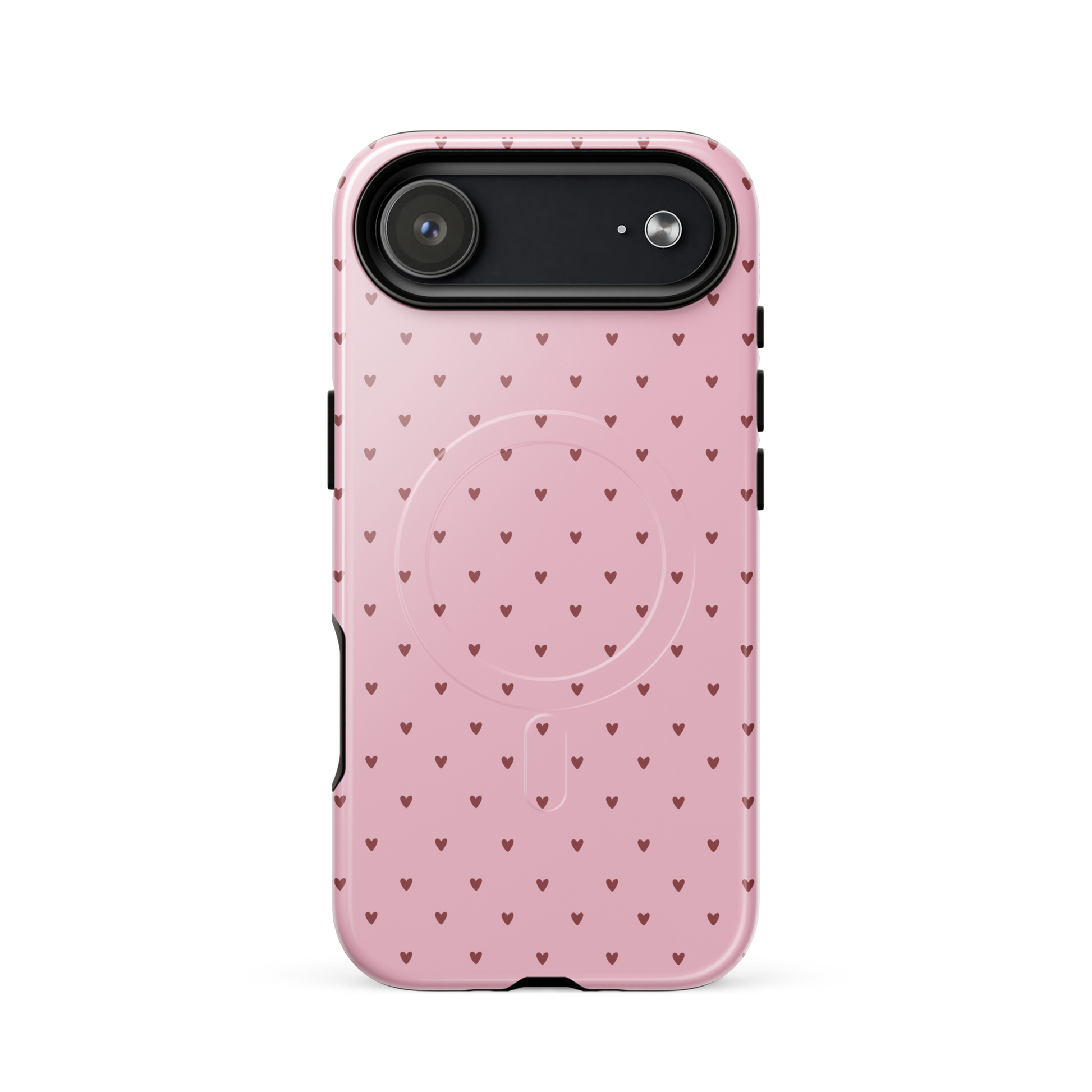 Magnetic Phone Case for iPhone with heart-dot pattern on pink background