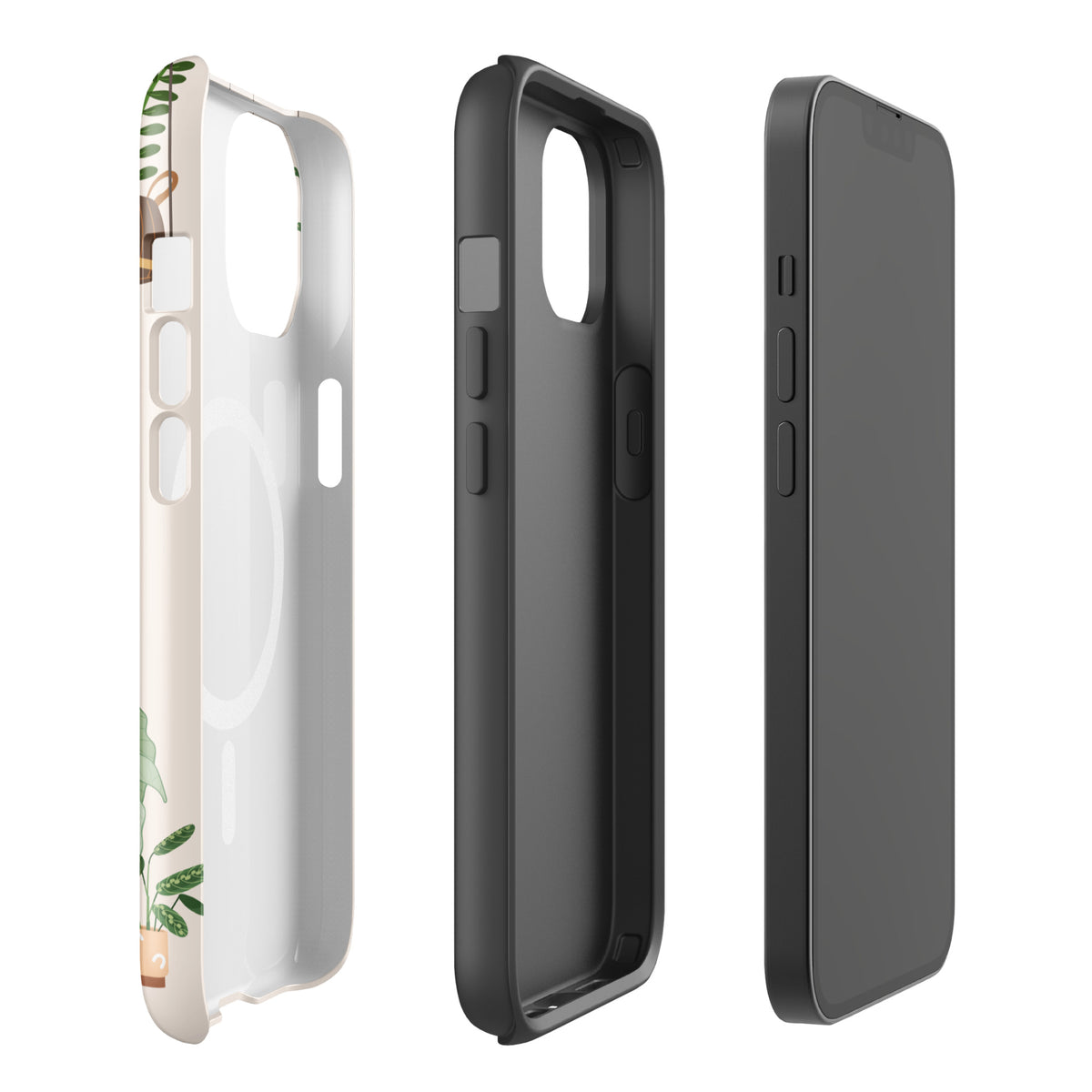 Magnetic Phone Case for iPhone - Botanical Bliss with plant-themed design showcasing potted greenery for nature lovers.