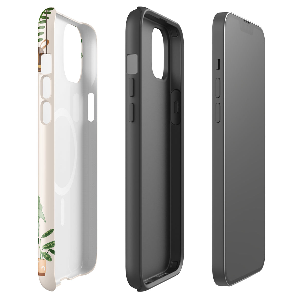 Magnetic Phone Case for iPhone - Botanical Bliss with plant-themed design showcasing hanging planters and potted greenery