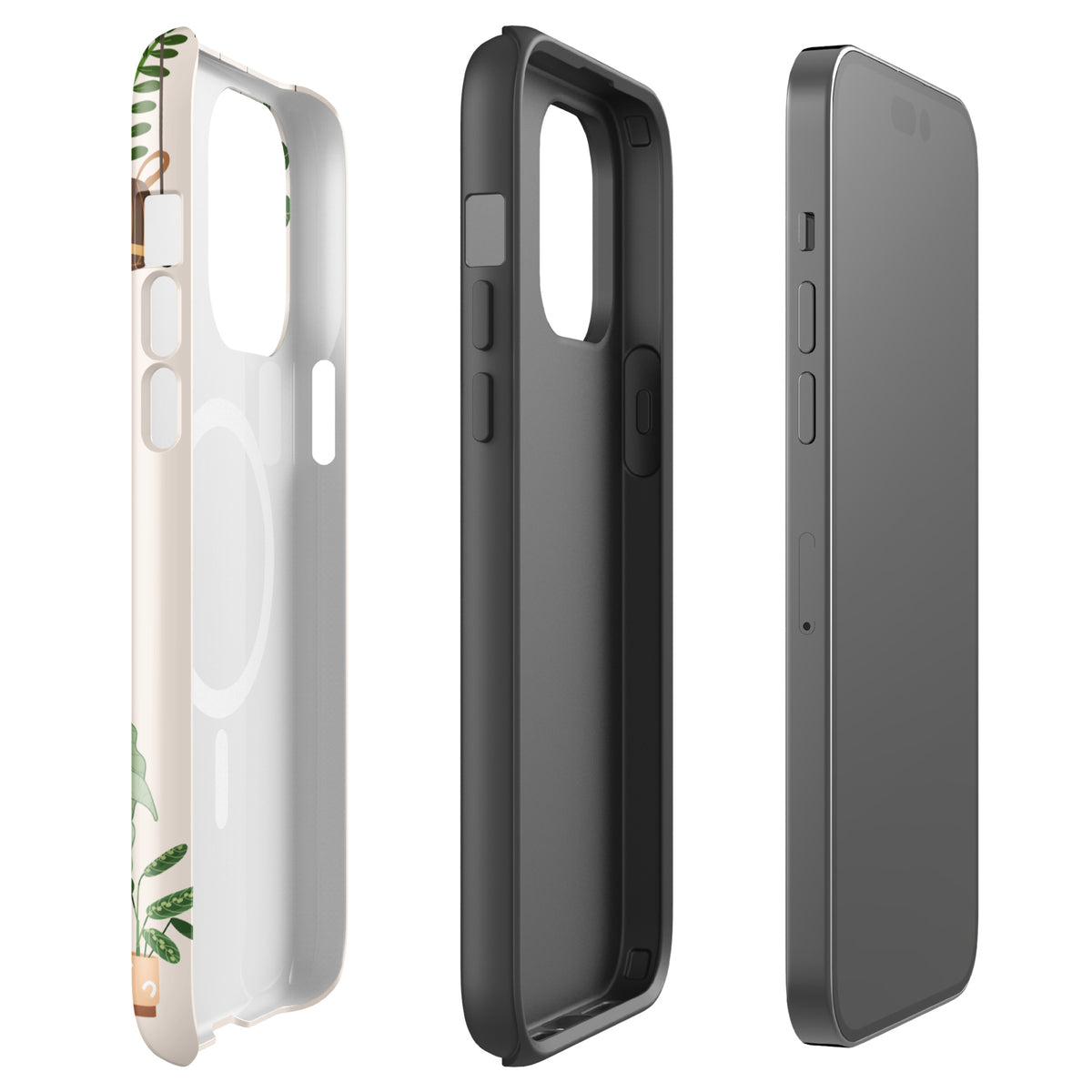 Magnetic Phone Case for iPhone - Botanical Bliss with illustrated greenery and plant theme design.