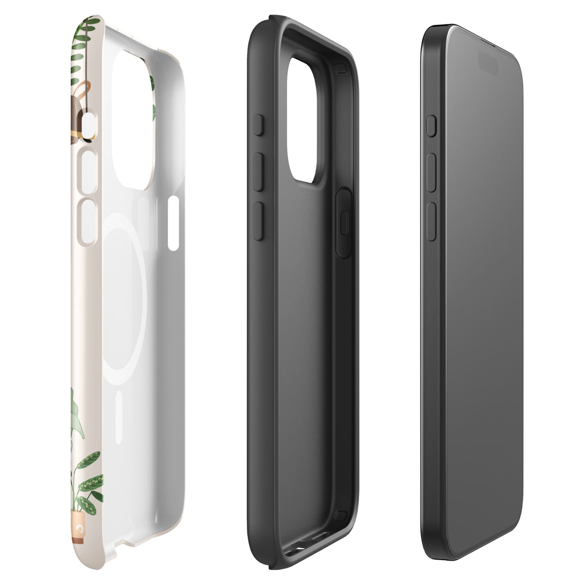 Magnetic Phone Case for iPhone featuring botanical plant design in side view display