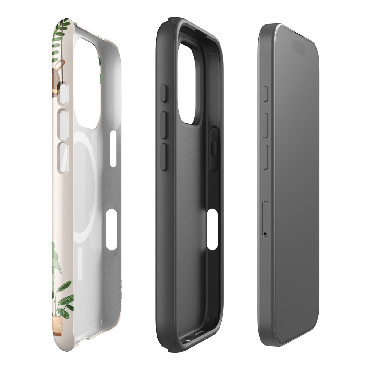 Magnetic Phone Case for iPhone with botanical design and illustrated greenery, featuring plant-themed charm and nature-inspired art.