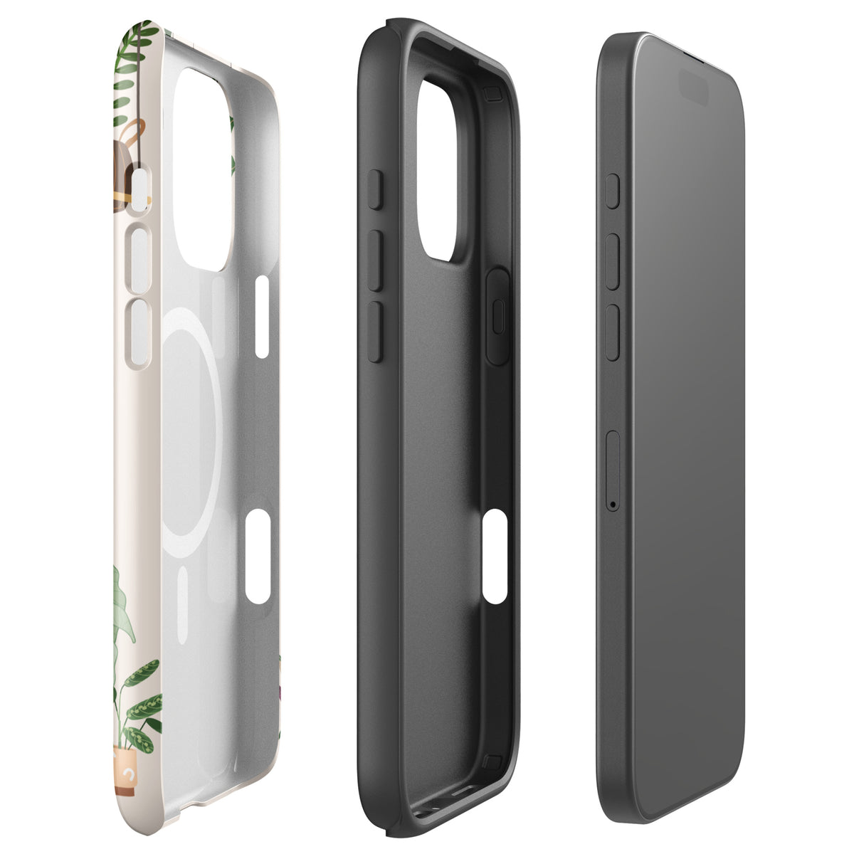 Magnetic Phone Case for iPhone with botanical design featuring hanging planters and plants, Botanical Bliss collection