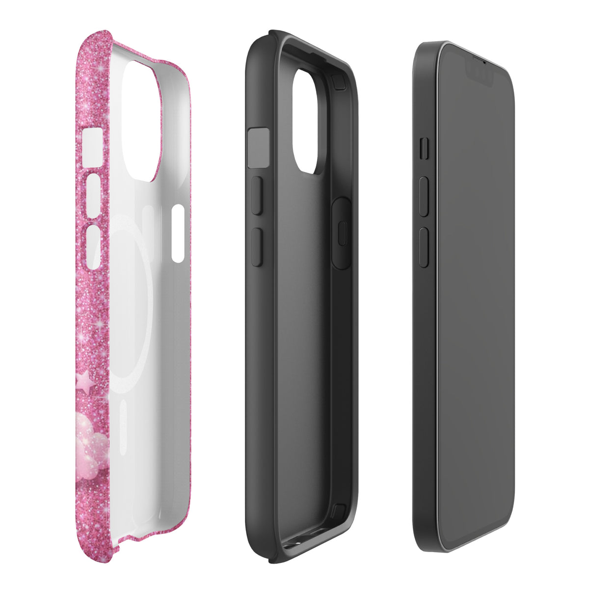 Magnetic Phone Case for iPhone - Pink Checkered Heart Glitter Dream