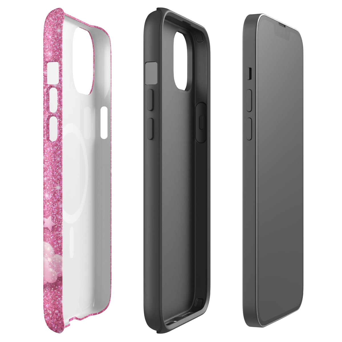 Magnetic Phone Case for iPhone - Pink Checkered Heart Glitter Dream