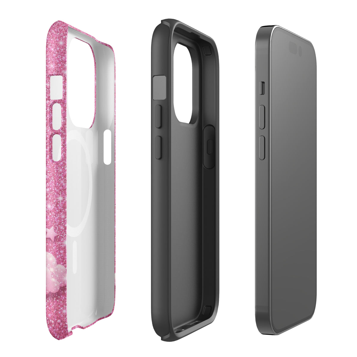 Magnetic Phone Case for iPhone - Pink Checkered Heart Glitter Dream