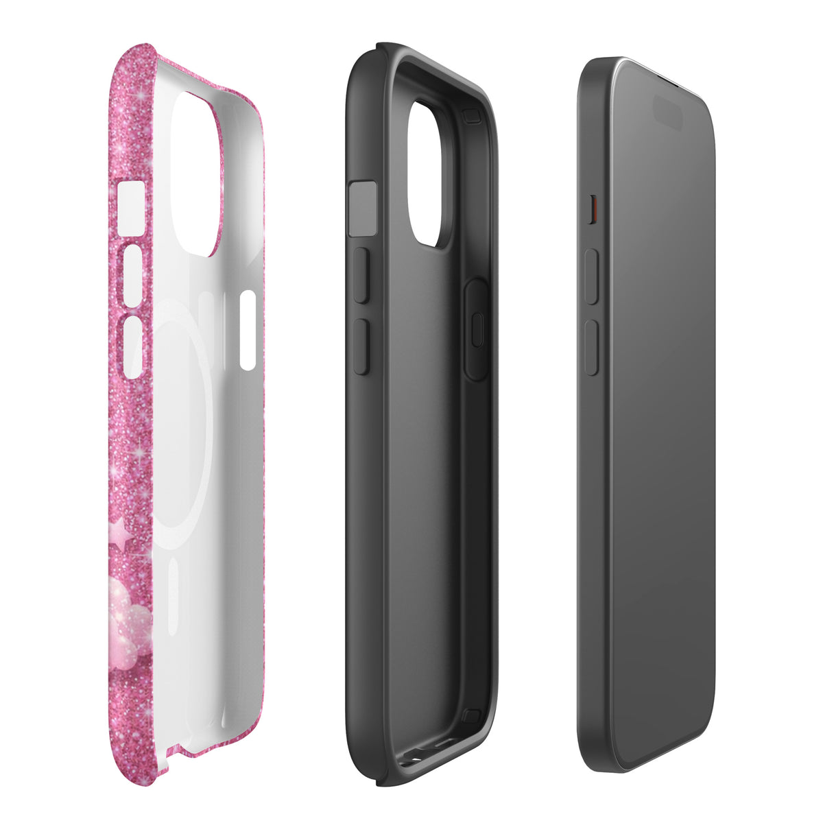 Magnetic Phone Case for iPhone - Pink Checkered Heart Glitter Dream