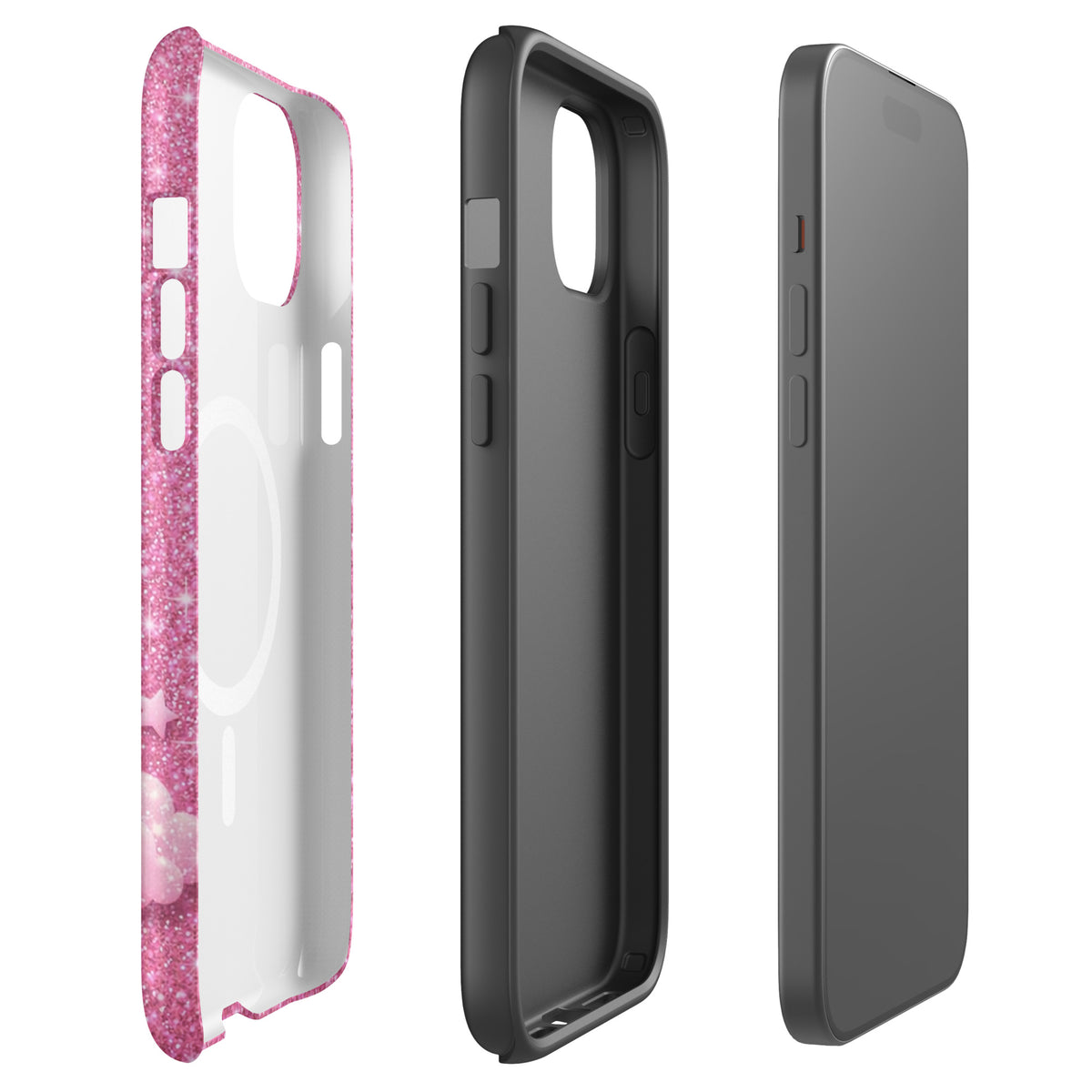 Magnetic Phone Case for iPhone - Pink Checkered Heart Glitter Dream