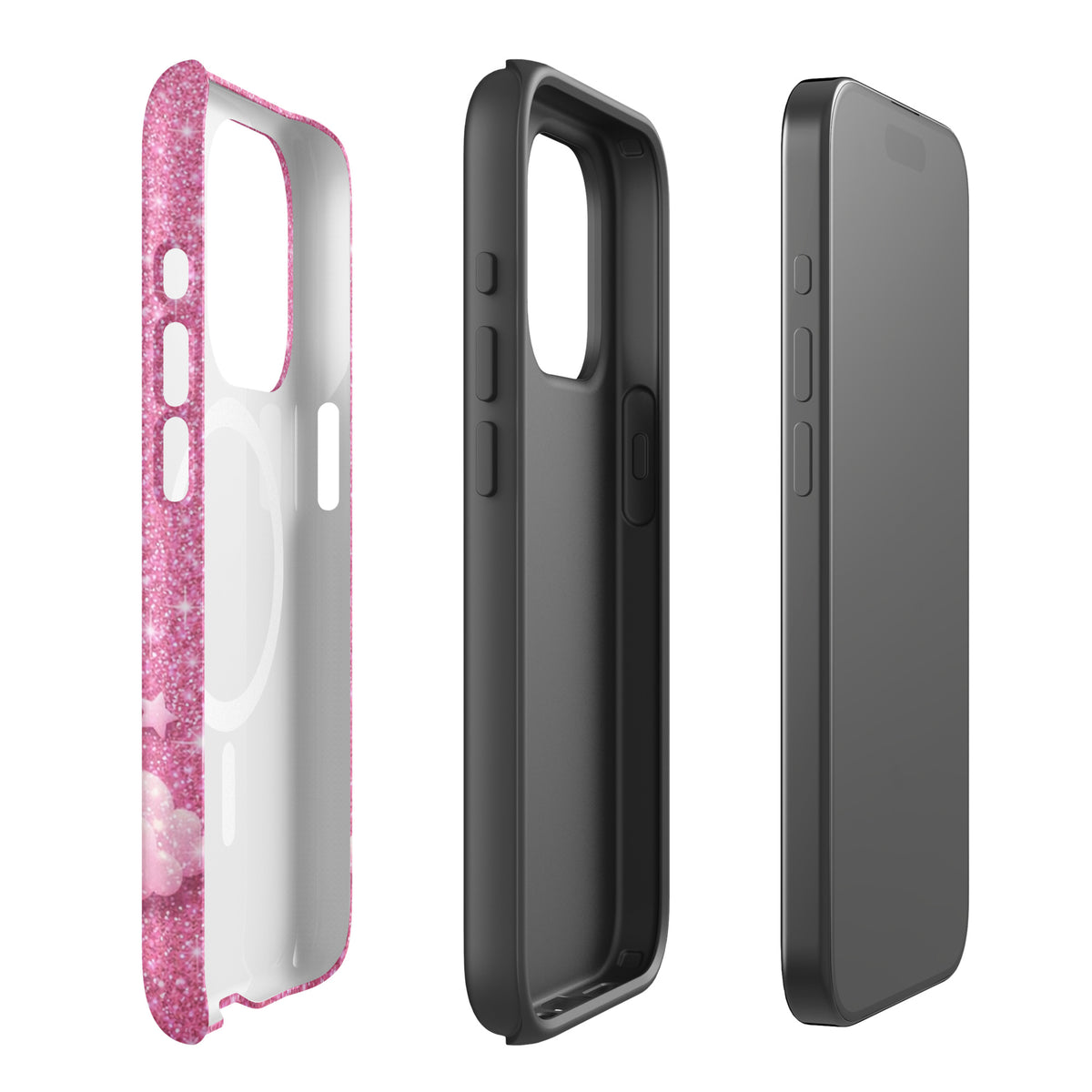 Magnetic Phone Case for iPhone - Pink Checkered Heart Glitter Dream