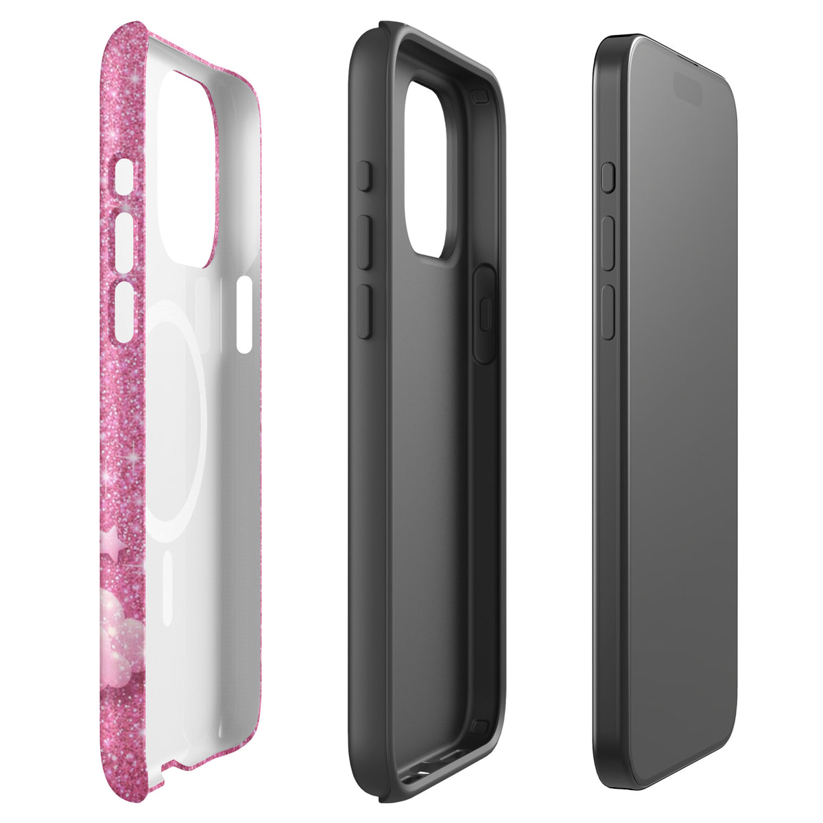 Magnetic Phone Case for iPhone - Pink Checkered Heart Glitter Dream