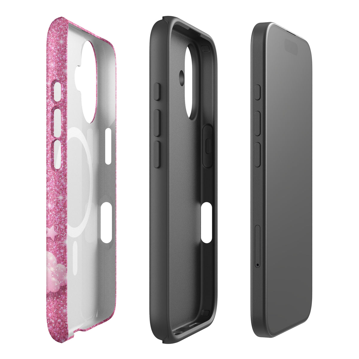 Magnetic Phone Case for iPhone - Pink Checkered Heart Glitter Dream