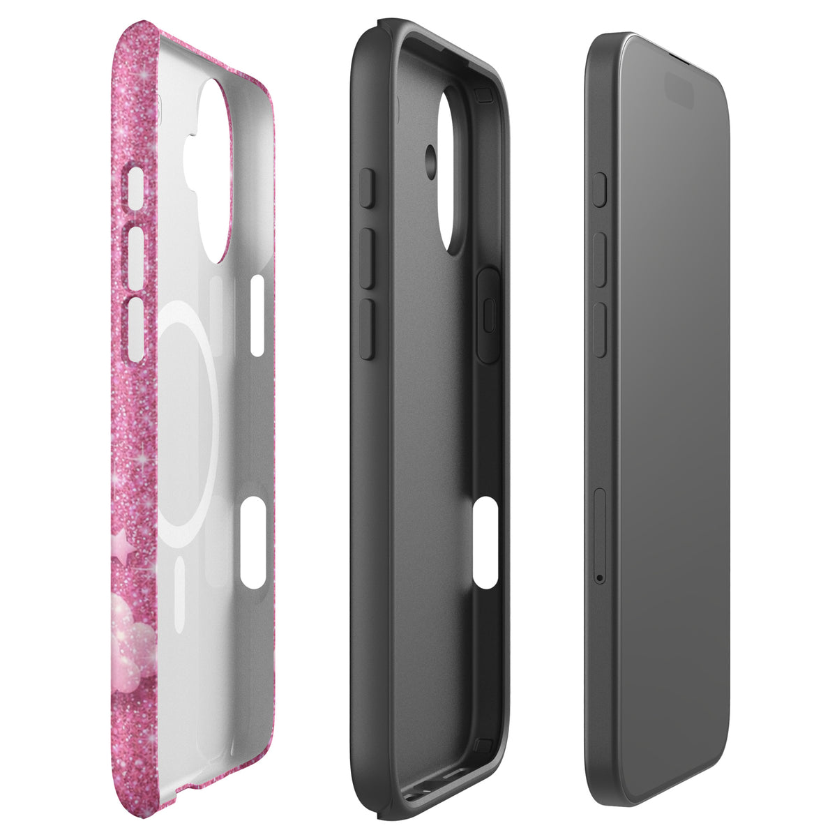 Magnetic Phone Case for iPhone - Pink Checkered Heart Glitter Dream