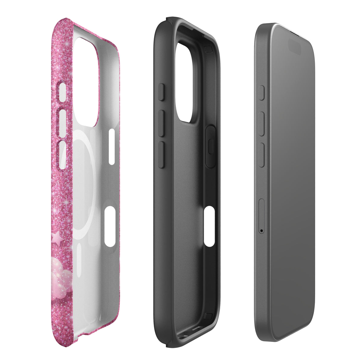 Magnetic Phone Case for iPhone - Pink Checkered Heart Glitter Dream