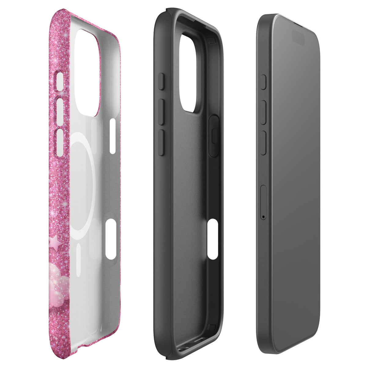 Magnetic Phone Case for iPhone - Pink Checkered Heart Glitter Dream