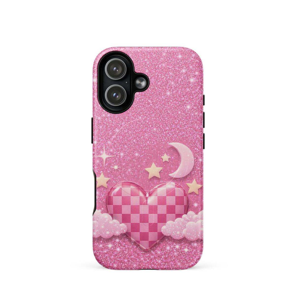 Magnetic Phone Case for iPhone - Pink Checkered Heart Glitter Dream