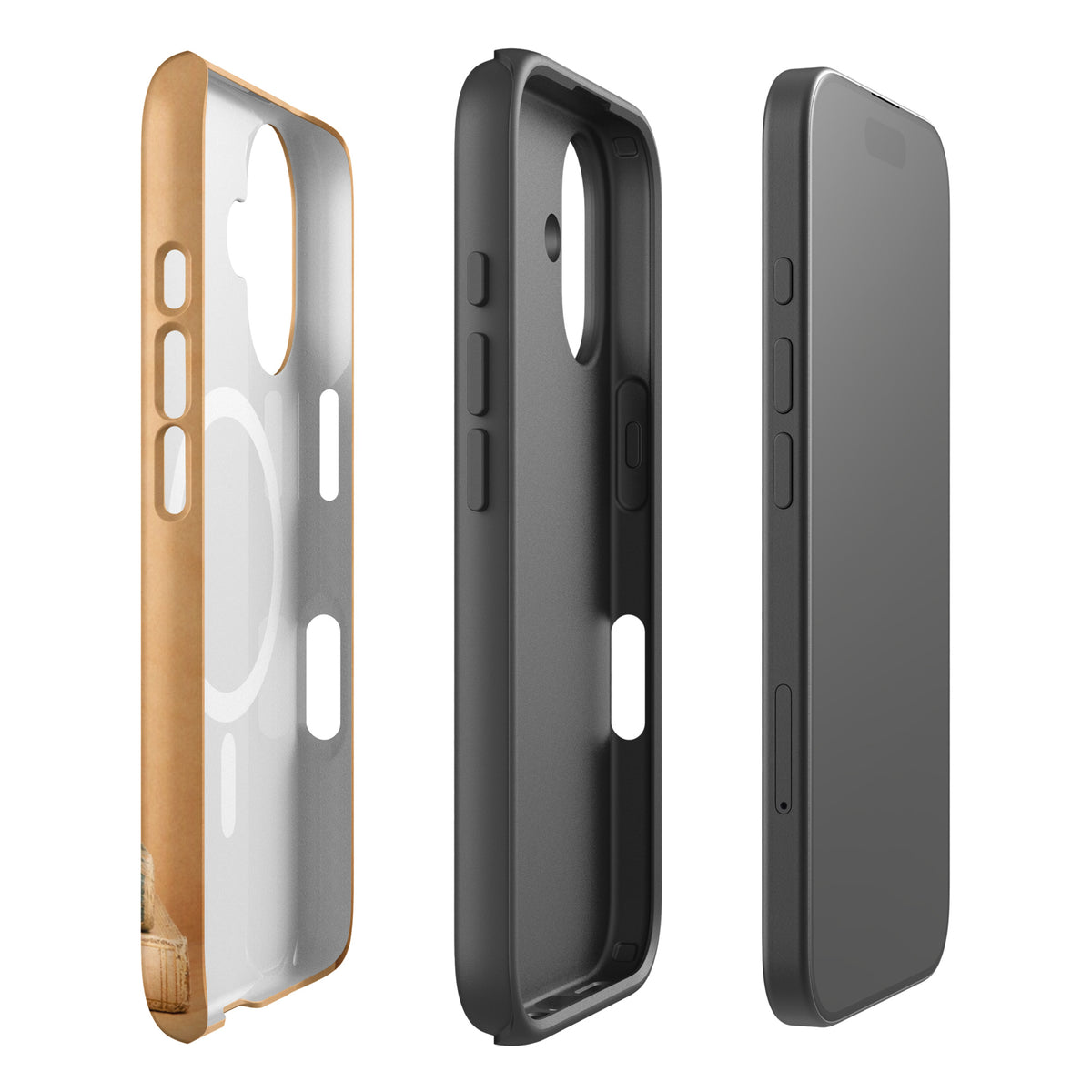 Magnetic Phone Case featuring a sleeping kitten on vintage books, showcasing detailed side view and design elements.