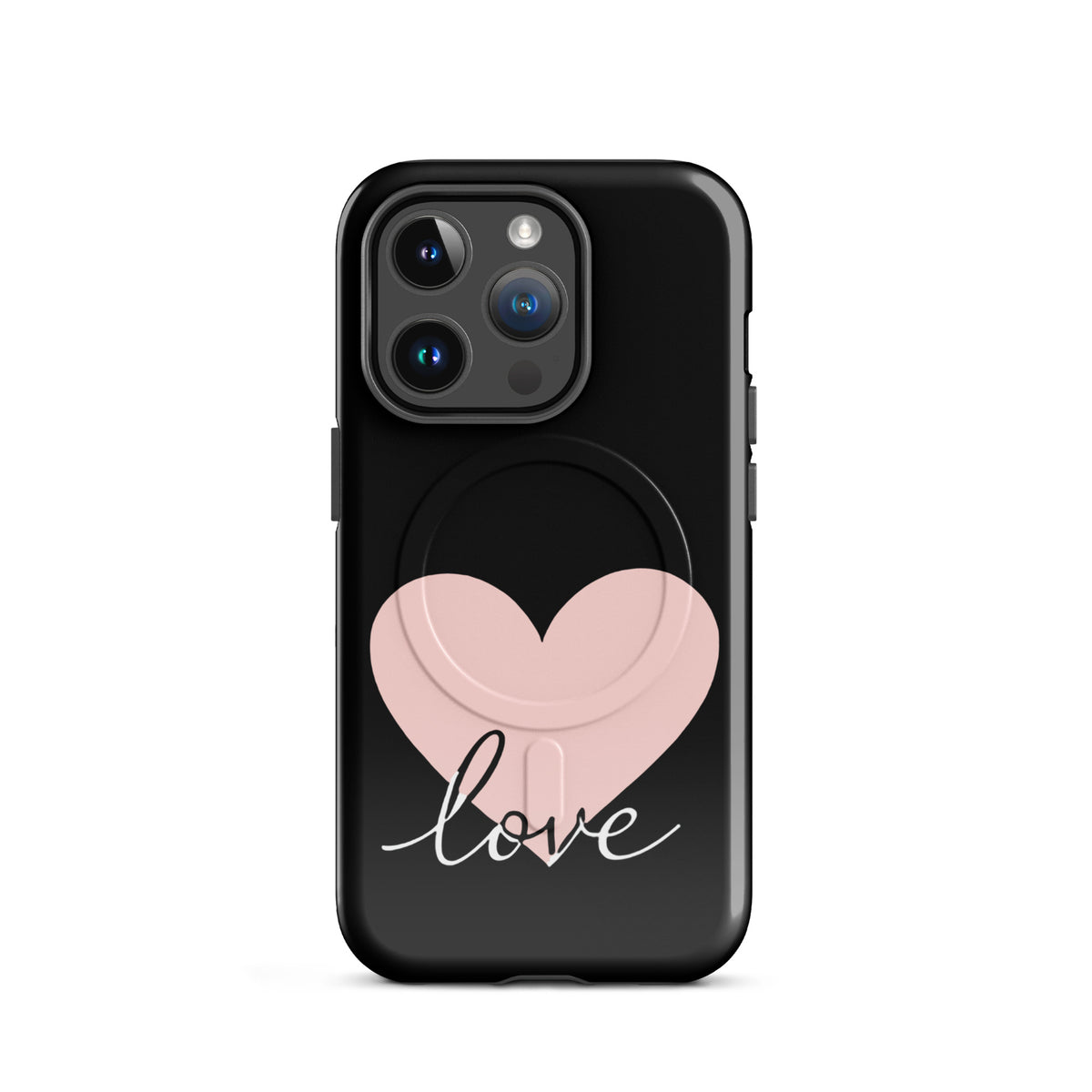 Magnetic Phone Case for iPhone with Heart and Script Love Design, offering minimalist style and reliable protection.