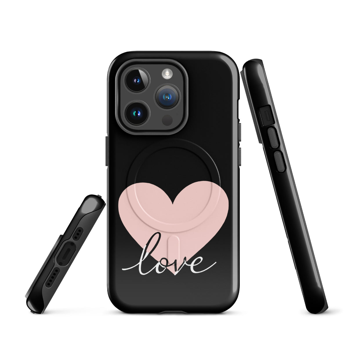 Magnetic Phone Case for iPhone with heart and script love design, sleek protection, romantic style, minimalist charm.