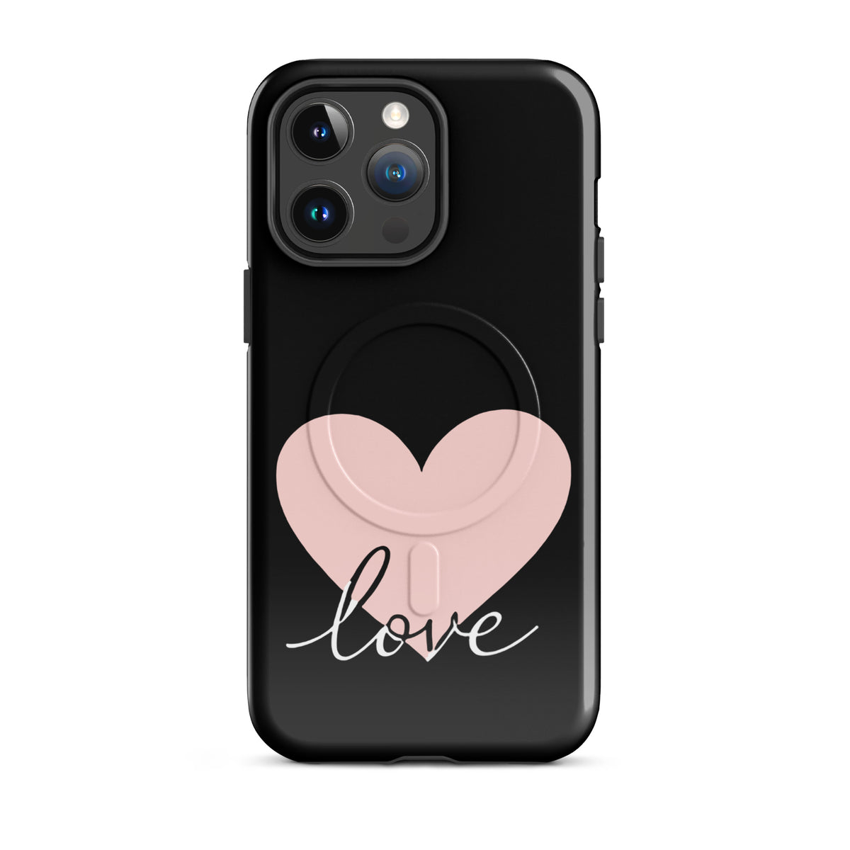 Magnetic Phone Case with heart design and script love for iPhone, stylish and protective