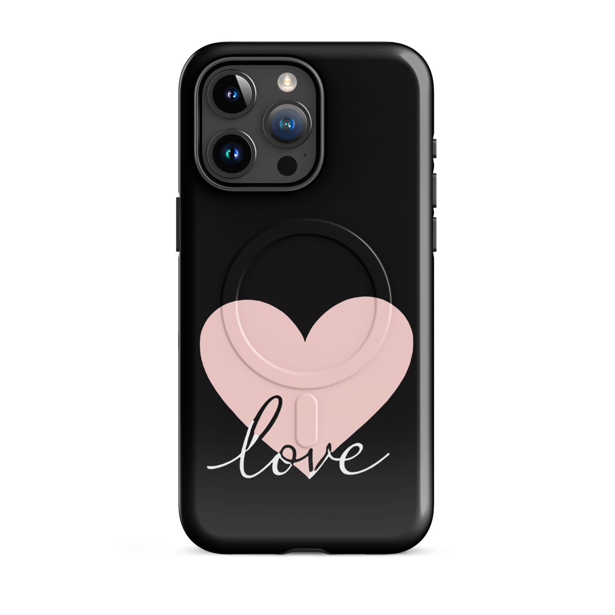 Magnetic Phone Case with heart and script 'love' design for iPhone, romantic minimalist style cover