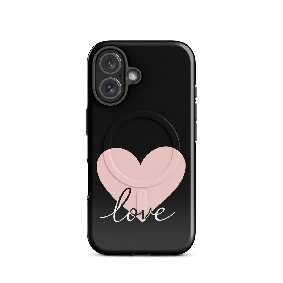 Magnetic Phone Case for iPhone with heart and script 'love' design, perfect for a romantic and modern look.
